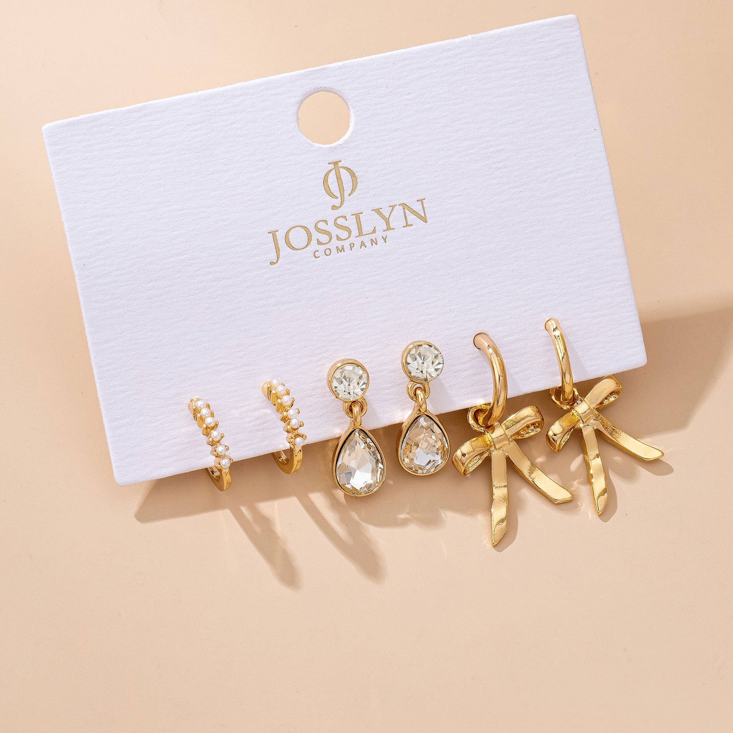 Pearl Crystal Teardrop Bow Trio Earring Set | 80E61791
