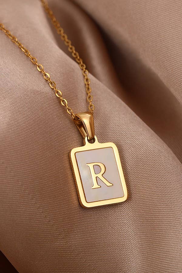 MOTHER OF PEARL INITIAL STAINLESS STEEL NECKLACE