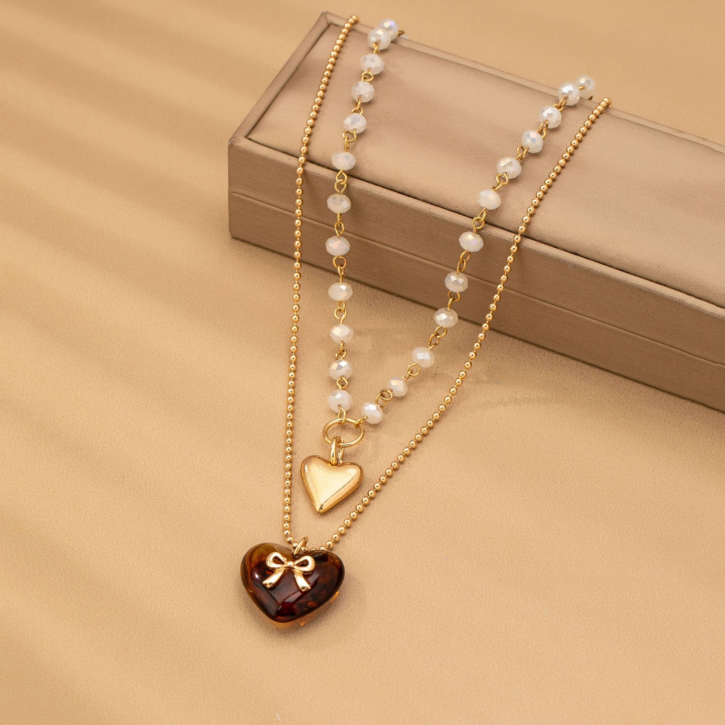 MULTI LAYER DOUBLE HEART CHARM NECKLACE | 80N92656