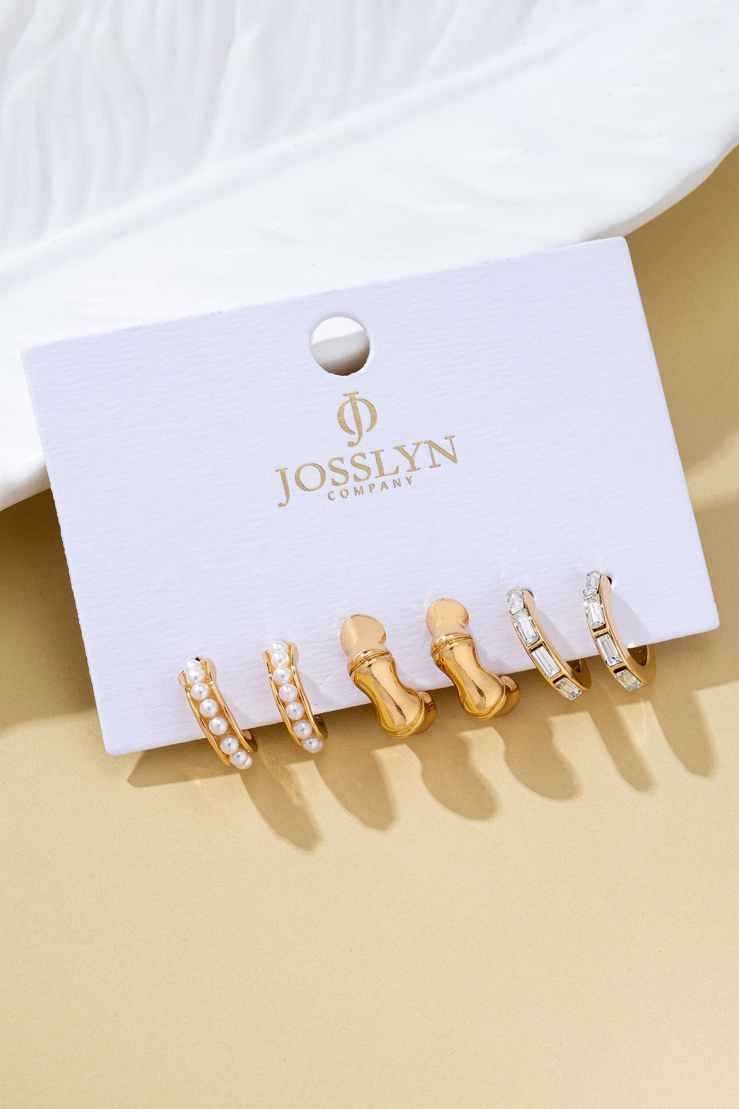 Pearl Rhinestone Multi Hoop Trio Earrings | 80E62031