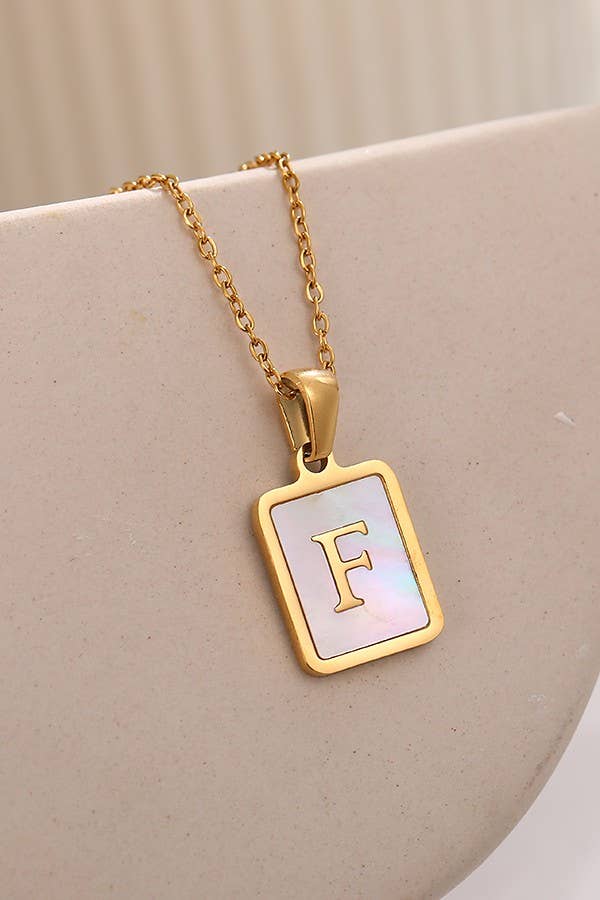 MOTHER OF PEARL INITIAL STAINLESS STEEL NECKLACE