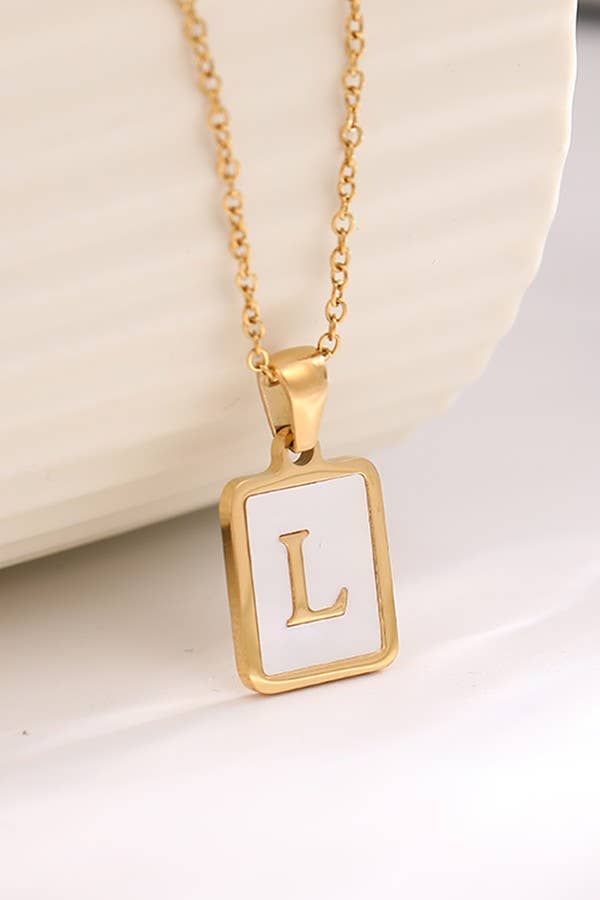 MOTHER OF PEARL INITIAL STAINLESS STEEL NECKLACE