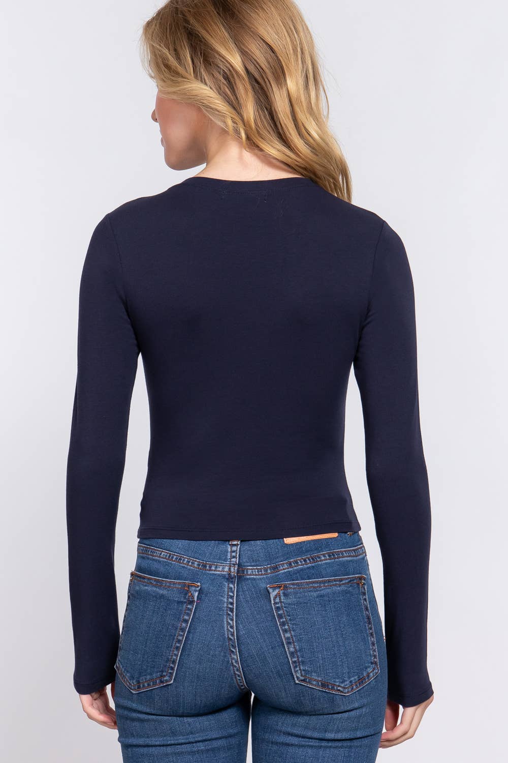 Long Sleeve Crew Neck Cotton Crop Top