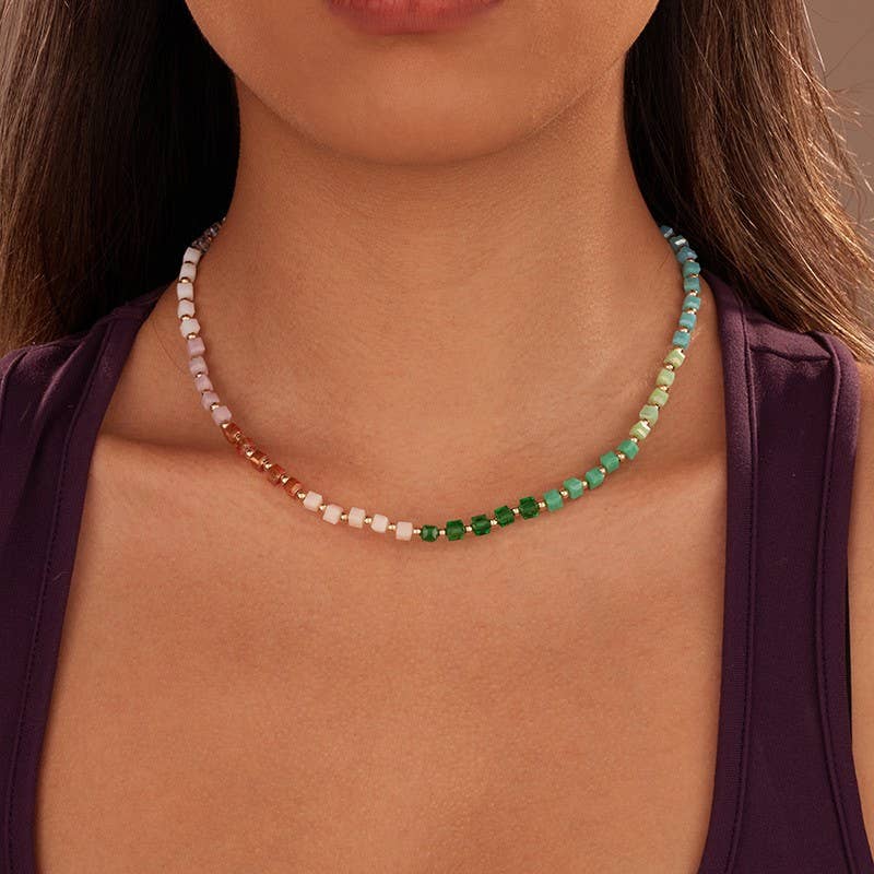 Multicolored Gradient Cube Crystal Necklace | 40NK9724