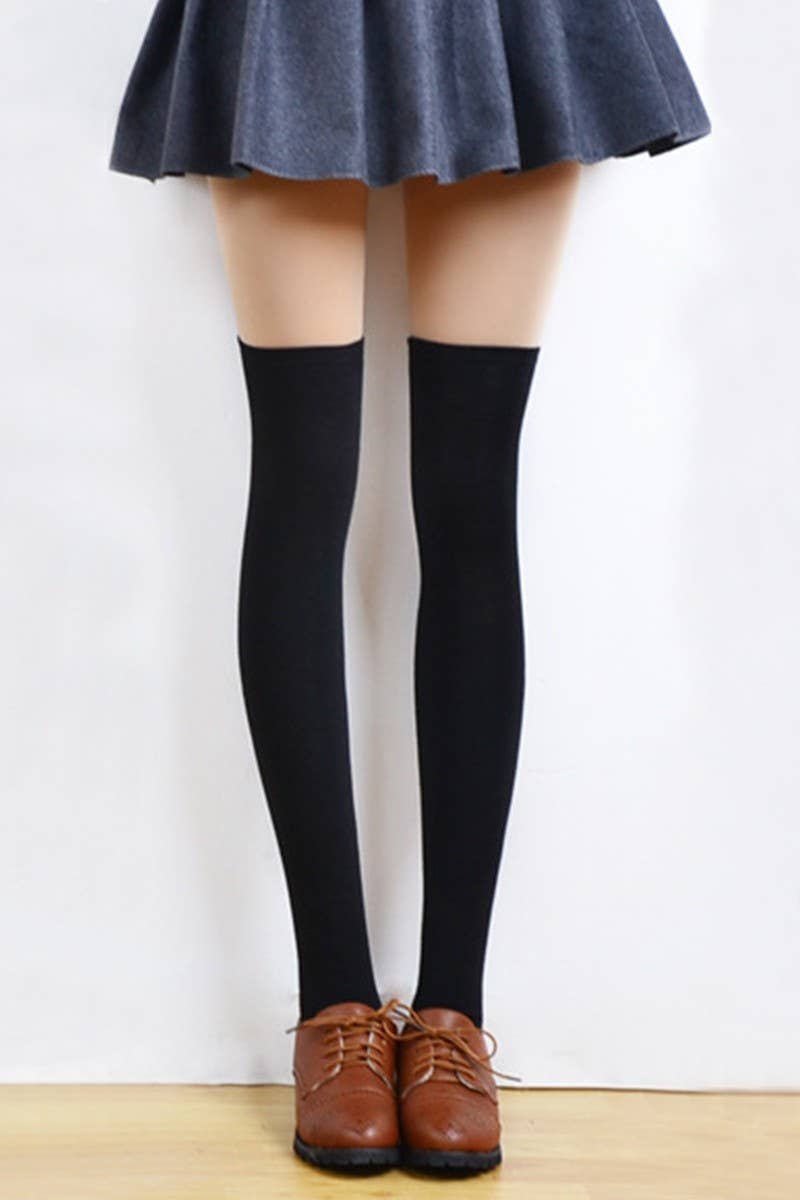 BLACK COTTON LONG SOCKS KNEE HIGH