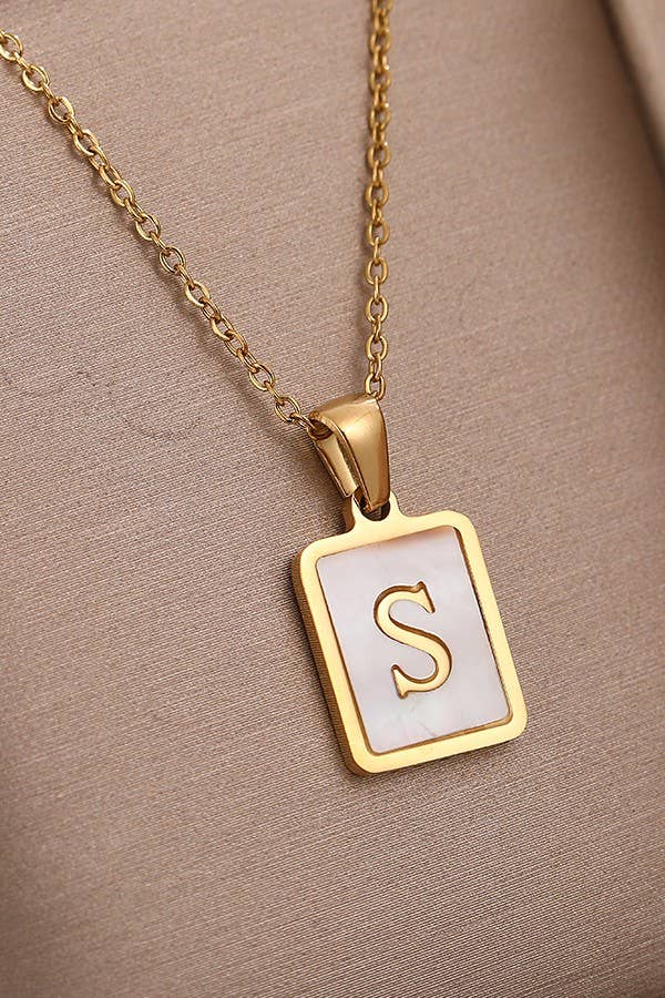 MOTHER OF PEARL INITIAL STAINLESS STEEL NECKLACE