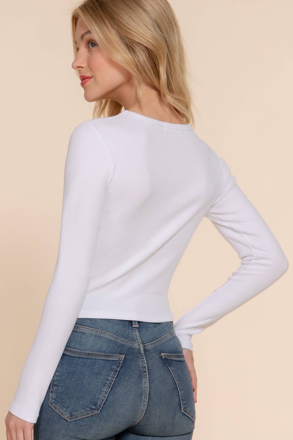 Long Sleeve Round Neck Cotton Spandex Rib Tee