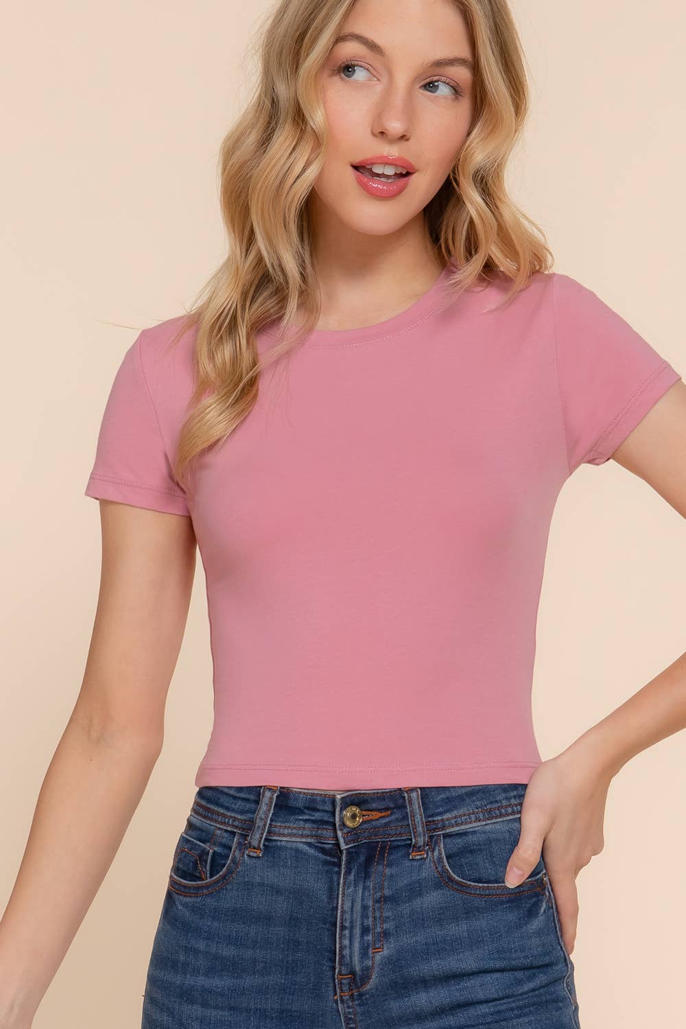 Short Sleeve Crew Neck Crop Top