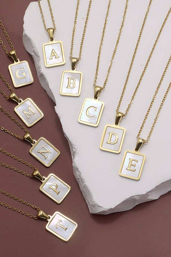 MOTHER OF PEARL INITIAL STAINLESS STEEL NECKLACE