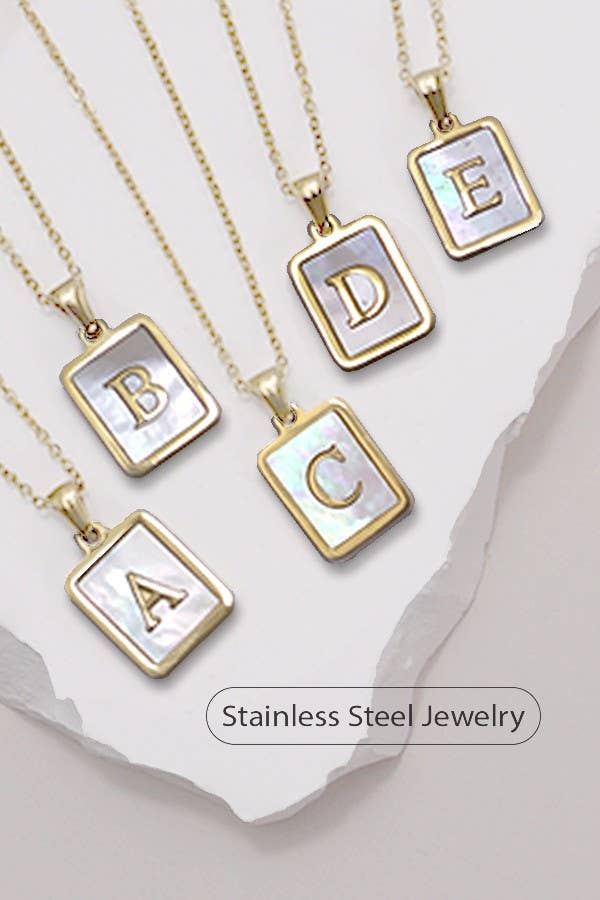 MOTHER OF PEARL INITIAL STAINLESS STEEL NECKLACE