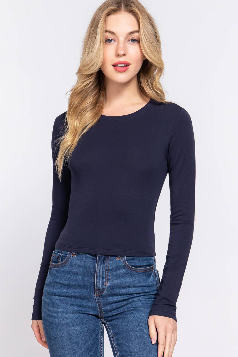 Long Sleeve Crew Neck Cotton Crop Top