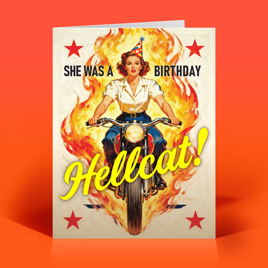 Funny Birthday Card – HELLCAT! – Vintage Quirky Humor