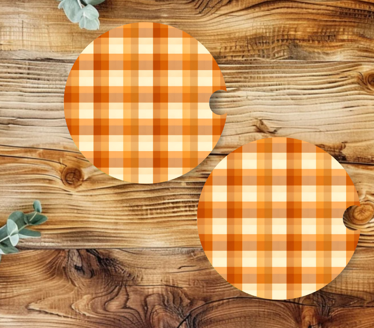 Autumn Orange Fall Plaid Neoprene Car Coaster Set