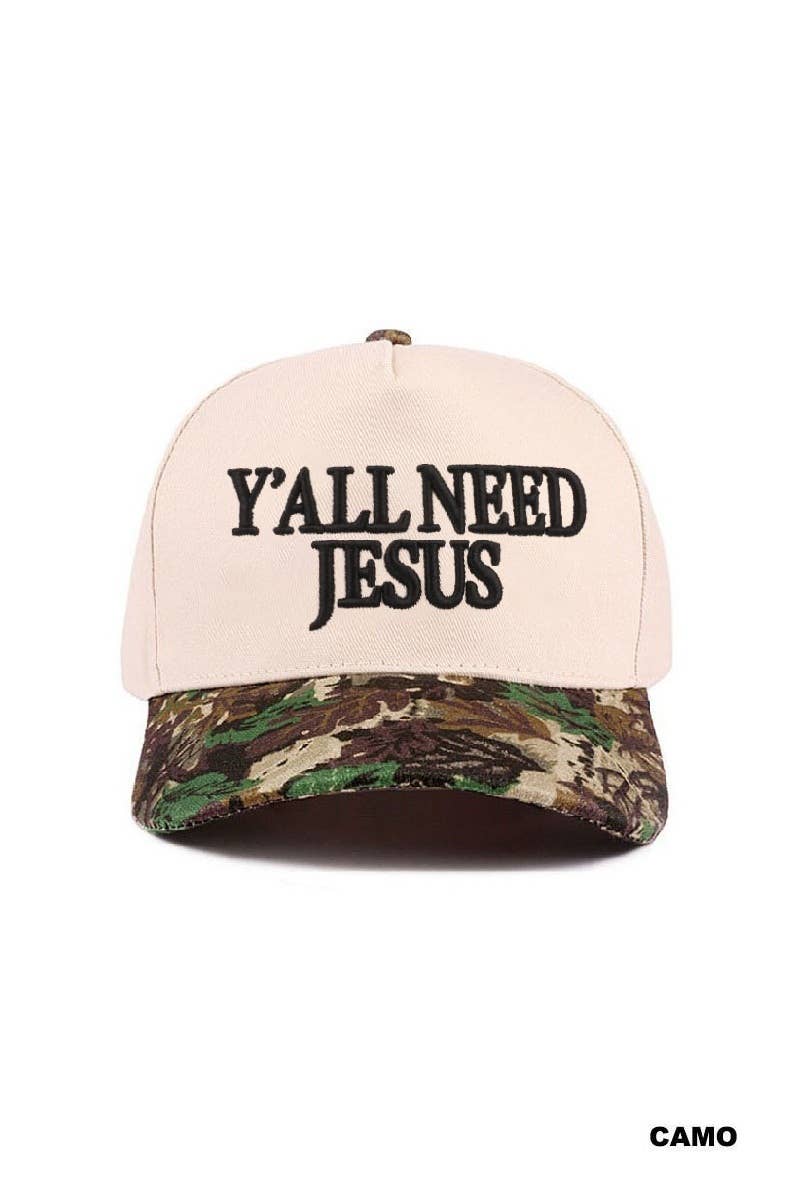 Y'all Need Jesus Two Tone Canvas Cotton Cap