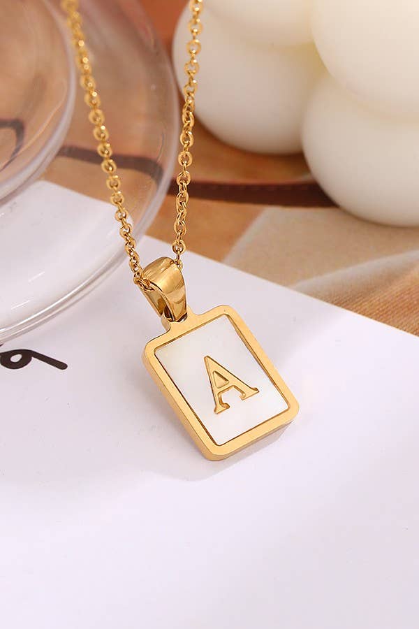 MOTHER OF PEARL INITIAL STAINLESS STEEL NECKLACE
