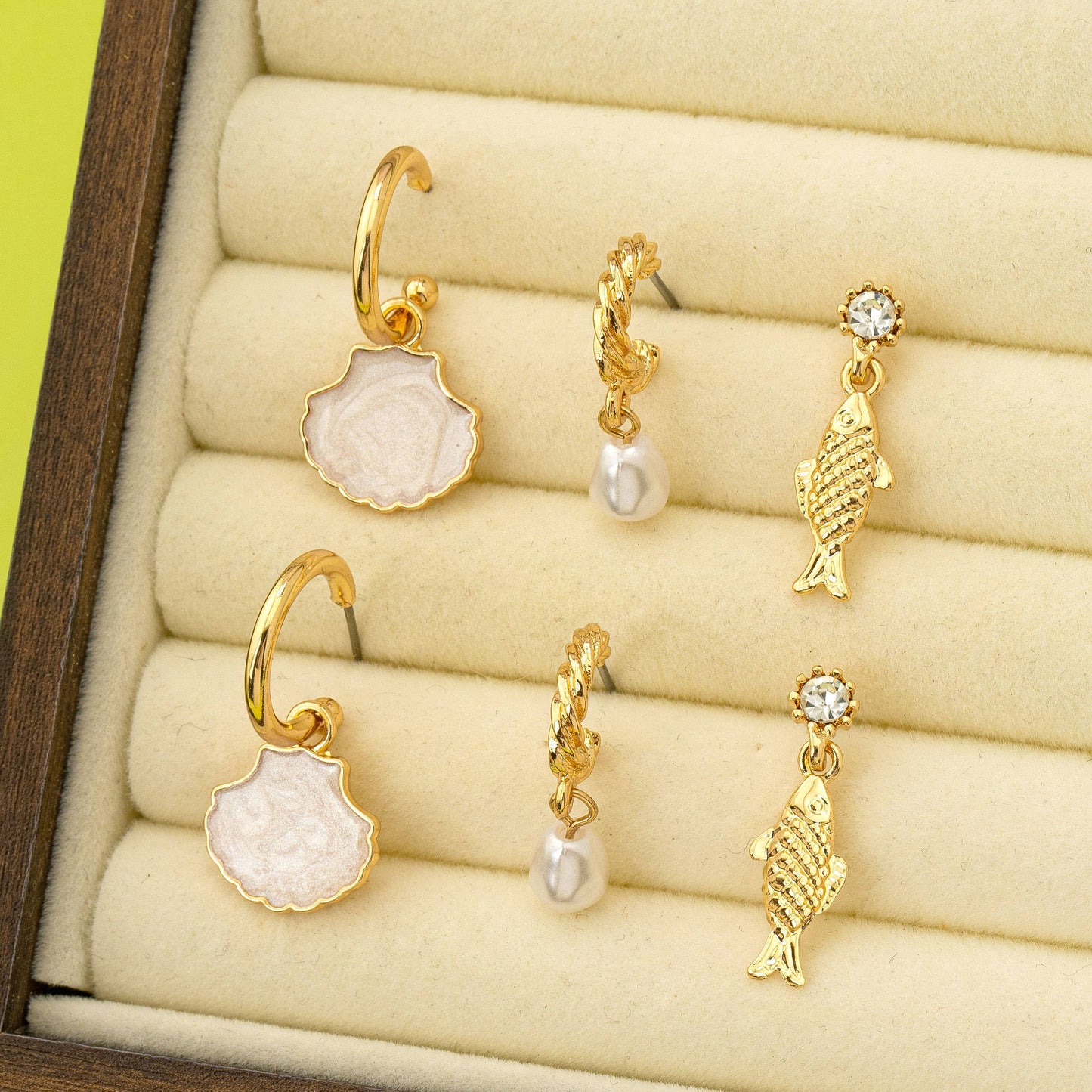 Fish Shell Pearl Marine Trio Earring Set | 80E62030