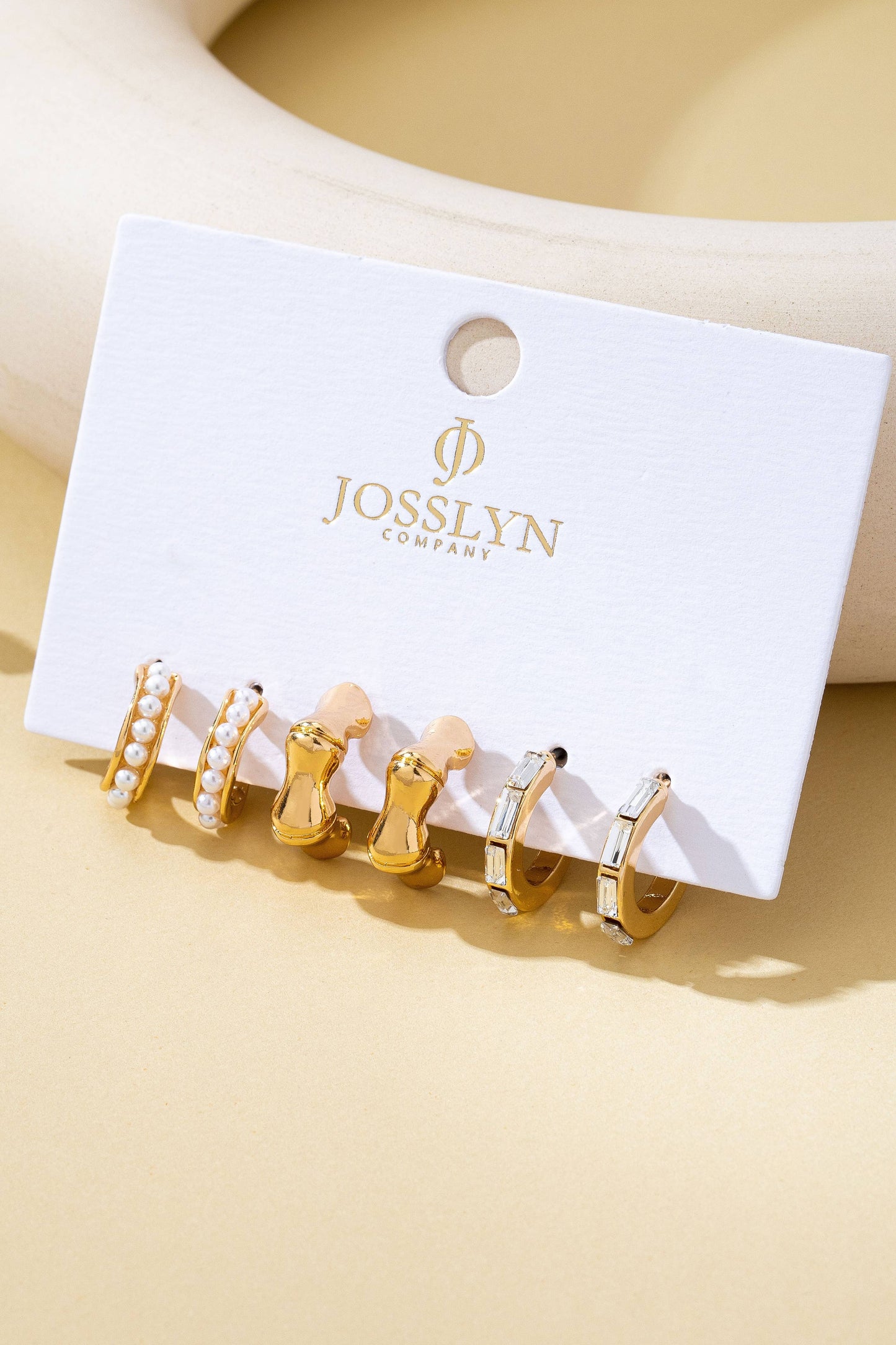 Pearl Rhinestone Multi Hoop Trio Earrings | 80E62031