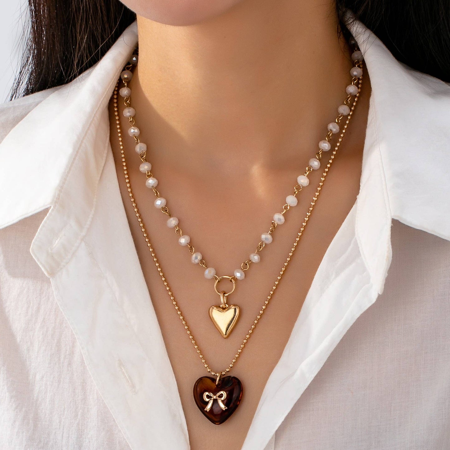 MULTI LAYER DOUBLE HEART CHARM NECKLACE | 80N92656