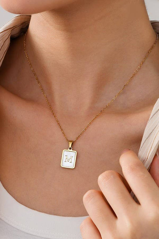 MOTHER OF PEARL INITIAL STAINLESS STEEL NECKLACE