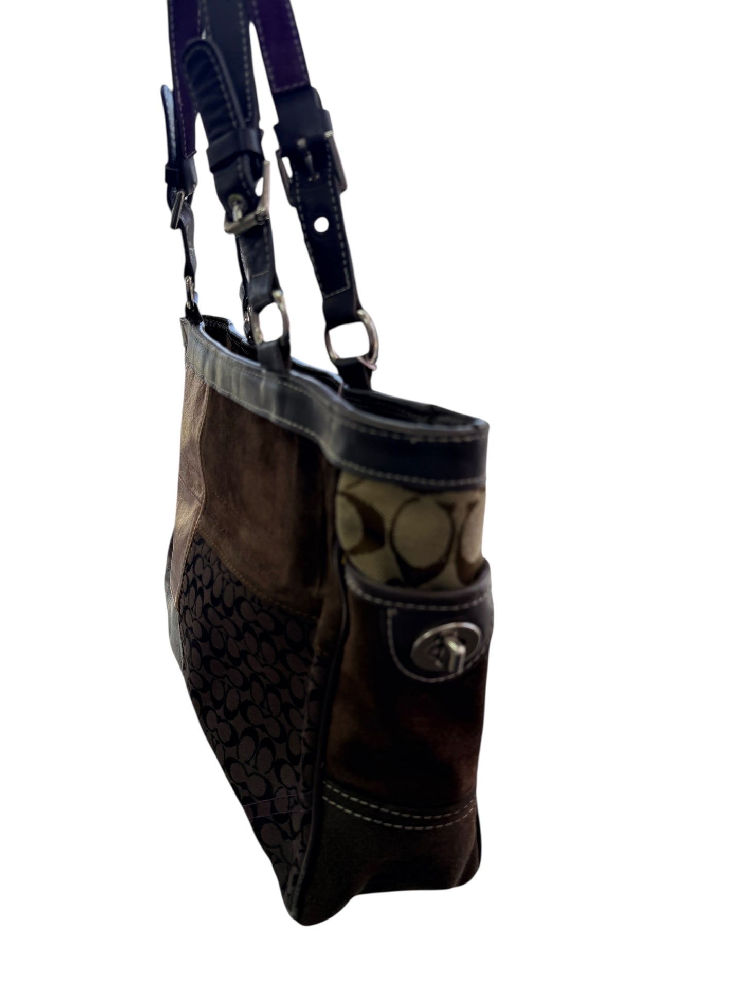 Coach Logo Patchwork Tote Bag Vintage Suede