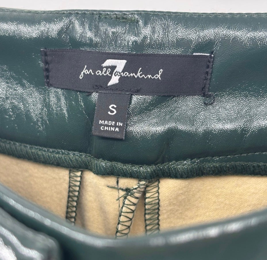 7 For All Mankind Small Womens Green Pants Faux Leather Cropped Pleather Flare