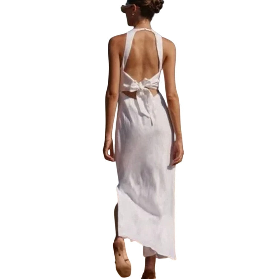 New Dissh Andrea White Linen Maxi Dress Womens 12