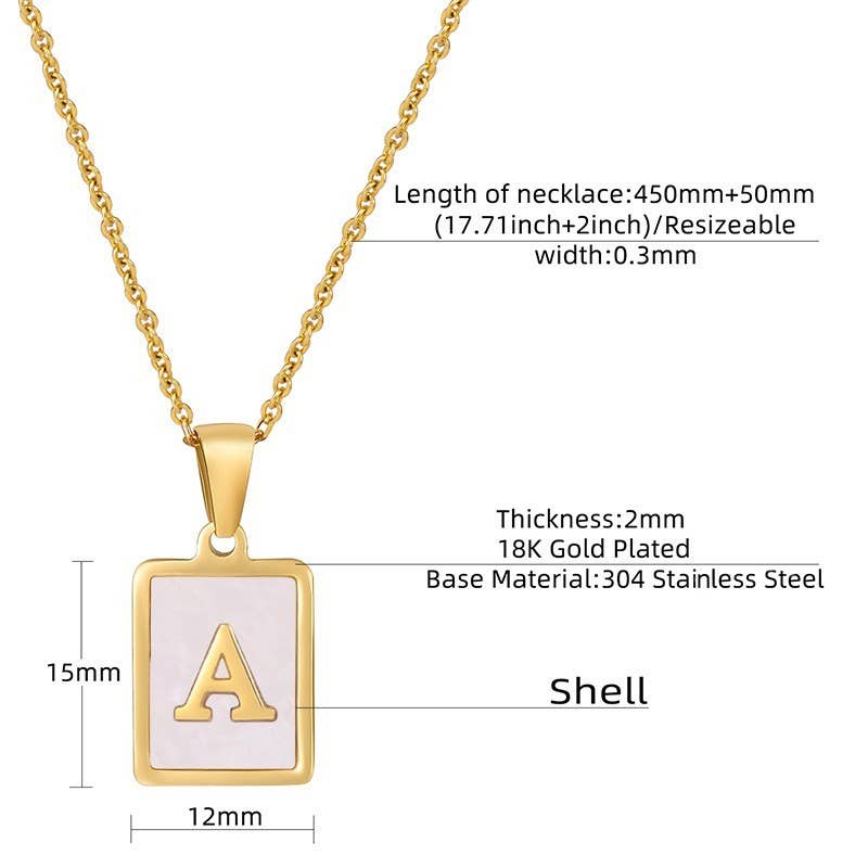 MOTHER OF PEARL INITIAL STAINLESS STEEL NECKLACE