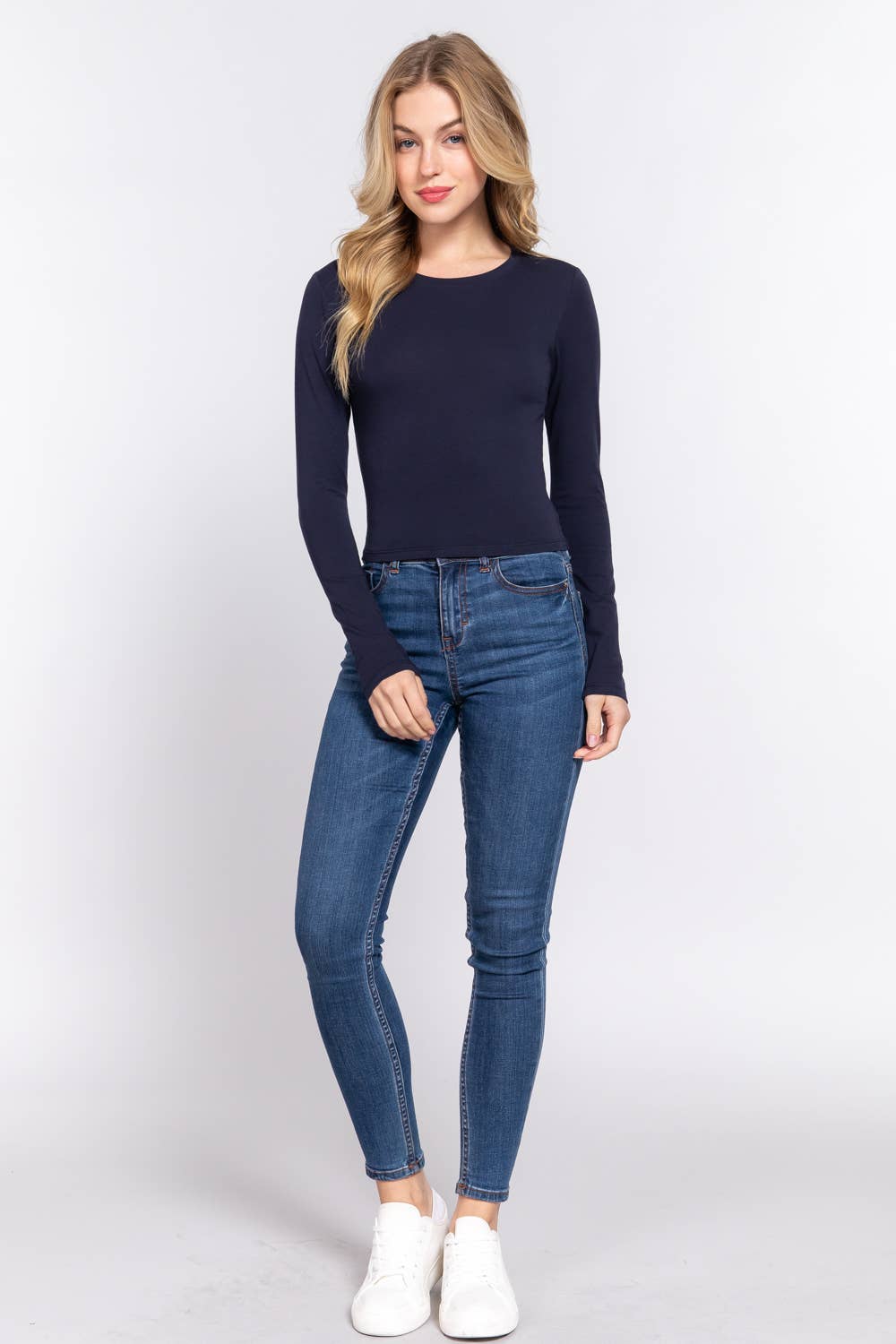 Long Sleeve Crew Neck Cotton Crop Top