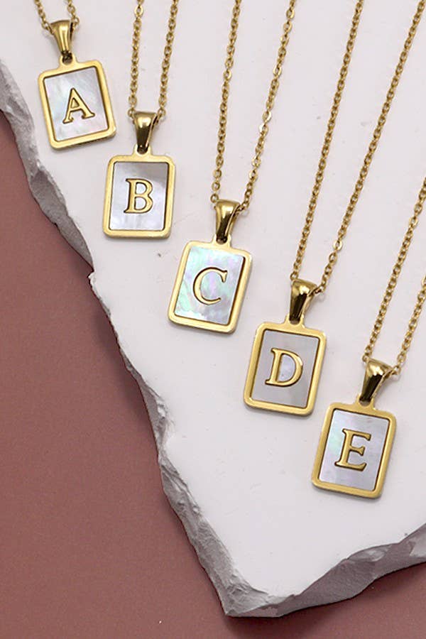 MOTHER OF PEARL INITIAL STAINLESS STEEL NECKLACE