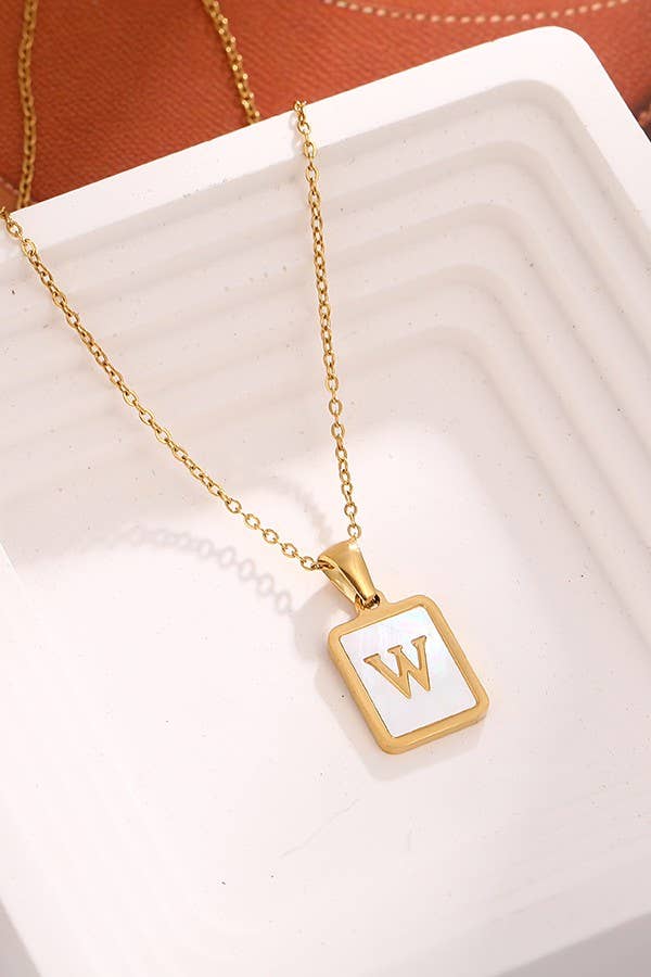 MOTHER OF PEARL INITIAL STAINLESS STEEL NECKLACE