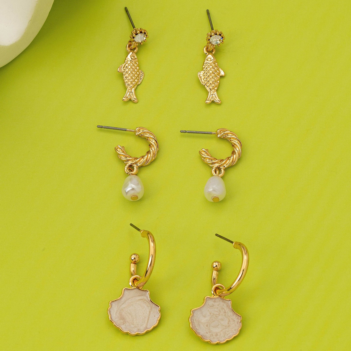 Fish Shell Pearl Marine Trio Earring Set | 80E62030