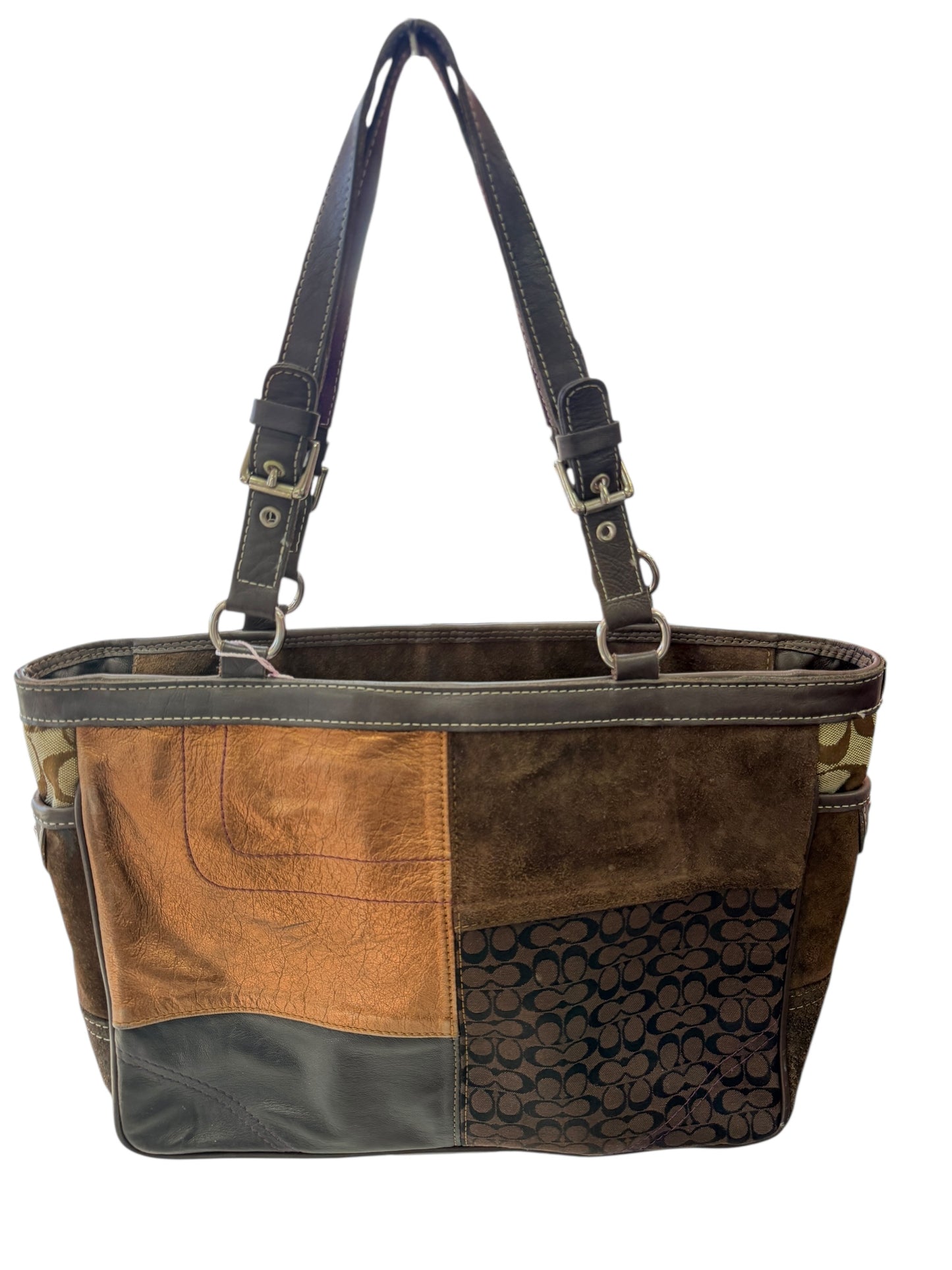 Coach Logo Patchwork Tote Bag Vintage Suede