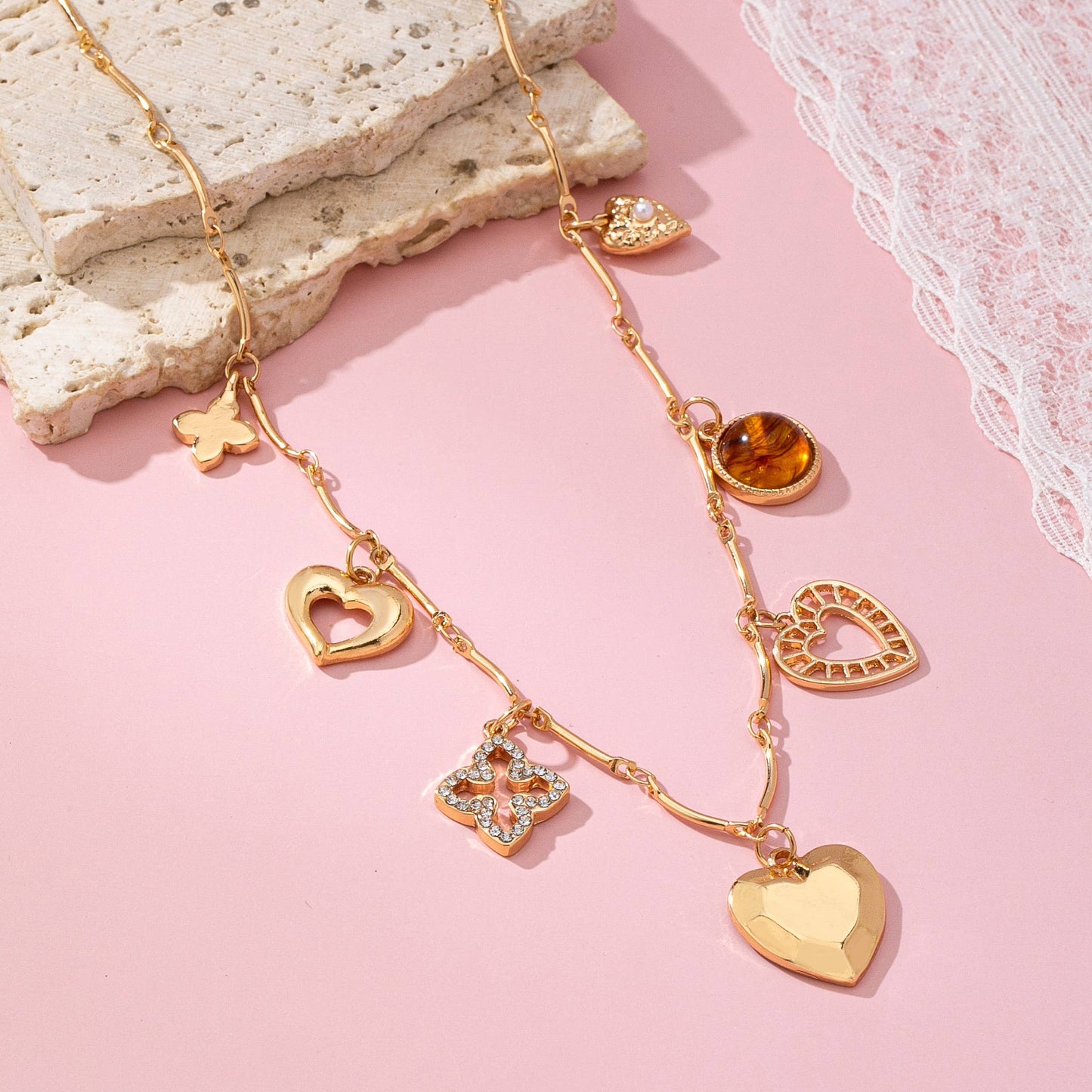 CHARM NECKLACE-HEARTS CLOVER STONE | 80N92688