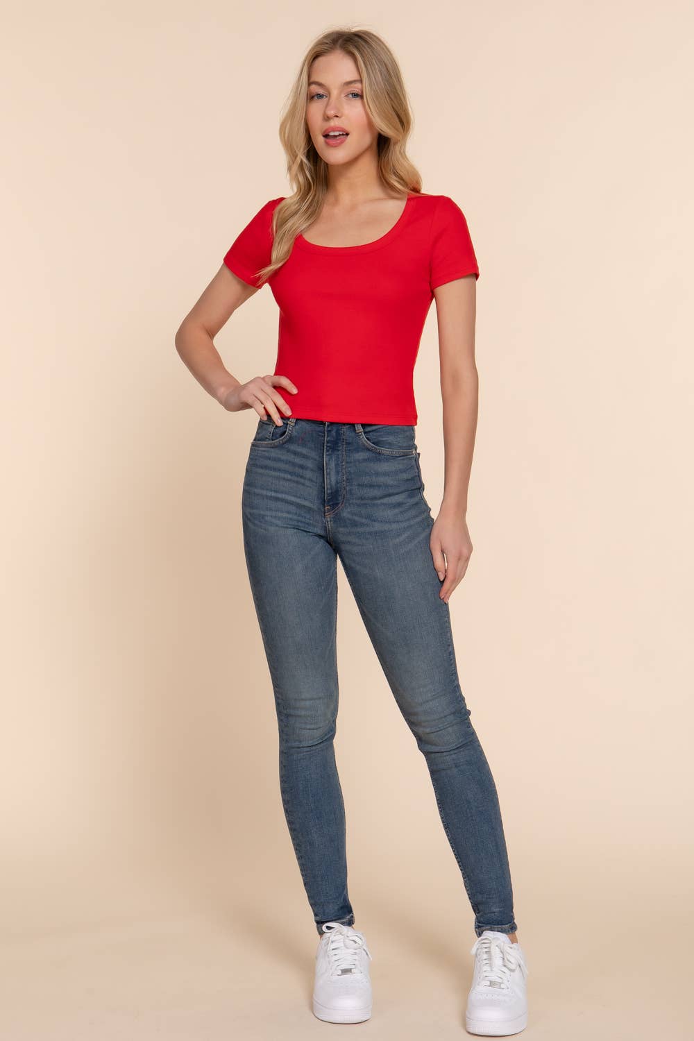 NEW Short Sleeve Round Neck Rib Knit Top
