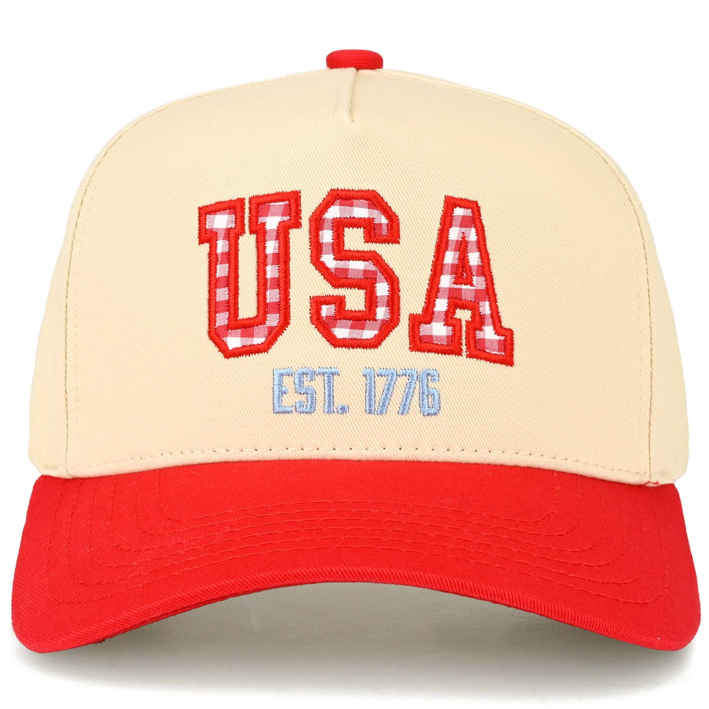 C.C Gingham Check USA EST 1776 Letter Two Tone Trucker Hat