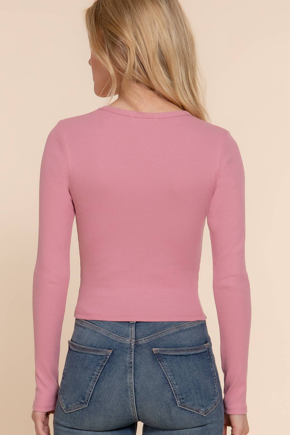 Long Sleeve Round Neck Cotton Spandex Rib Tee