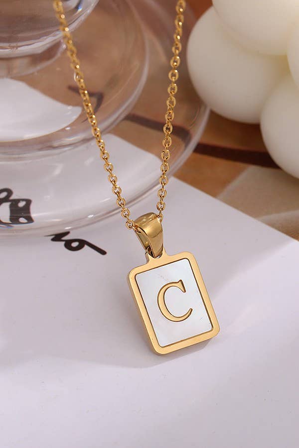 MOTHER OF PEARL INITIAL STAINLESS STEEL NECKLACE