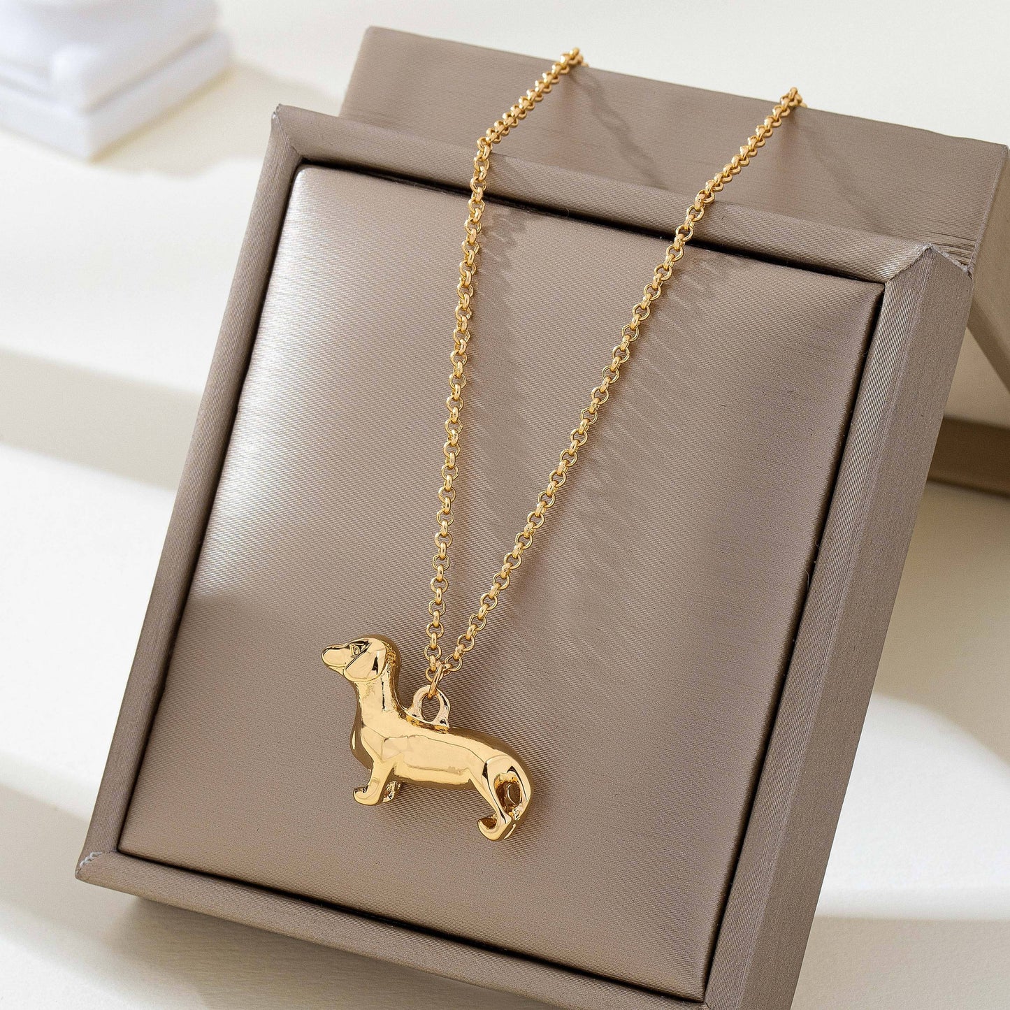 Gold-Tone Dachshund Dog Pendant Necklace | 80N93008
