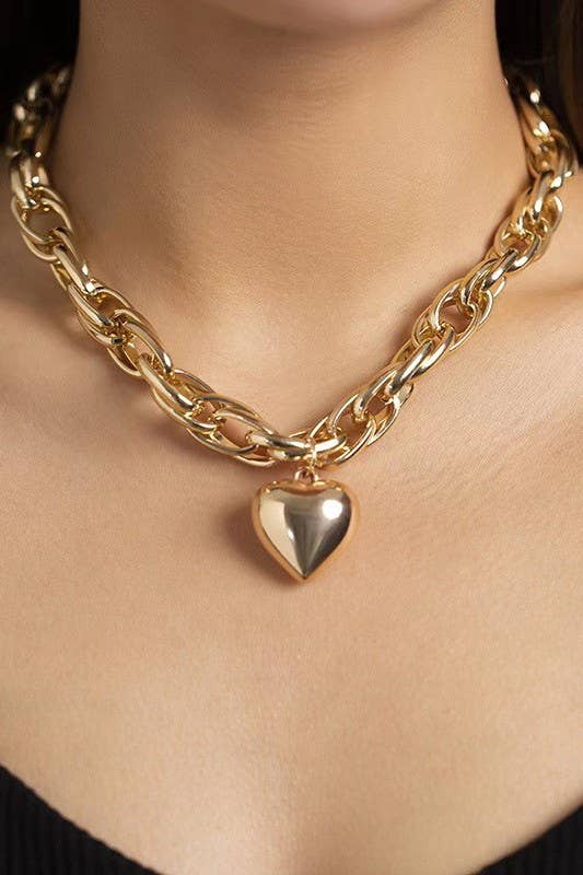 PUFFY HEART CHUNKY CHAIN STATEMENT NECKLACE | 40NK9577