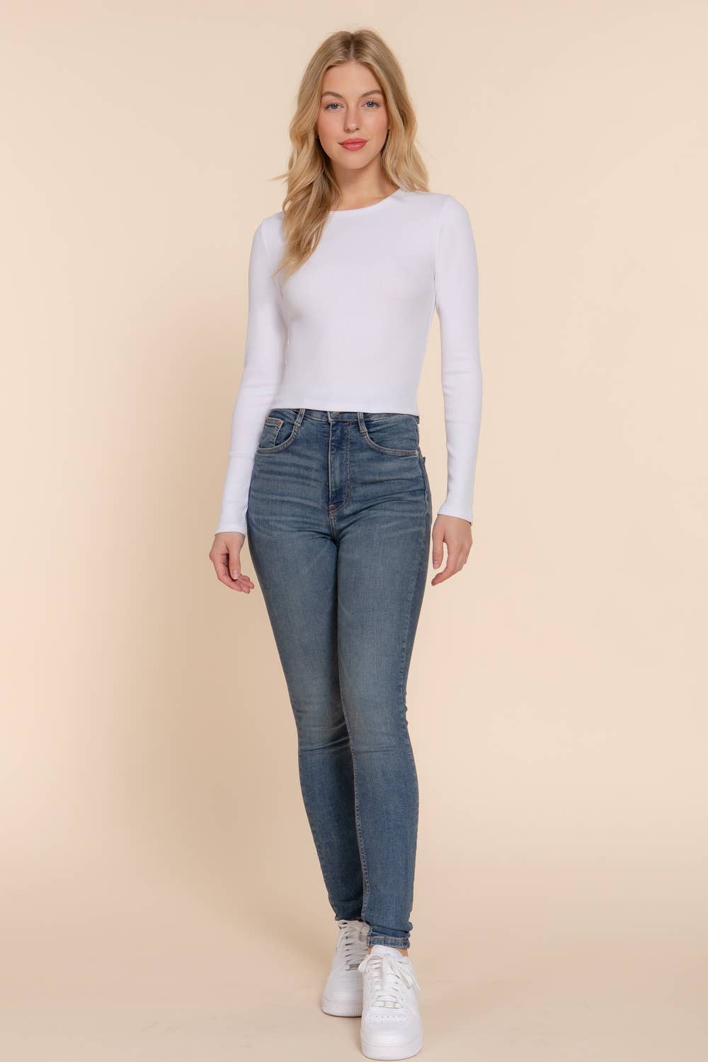 Long Sleeve Round Neck Cotton Spandex Rib Tee
