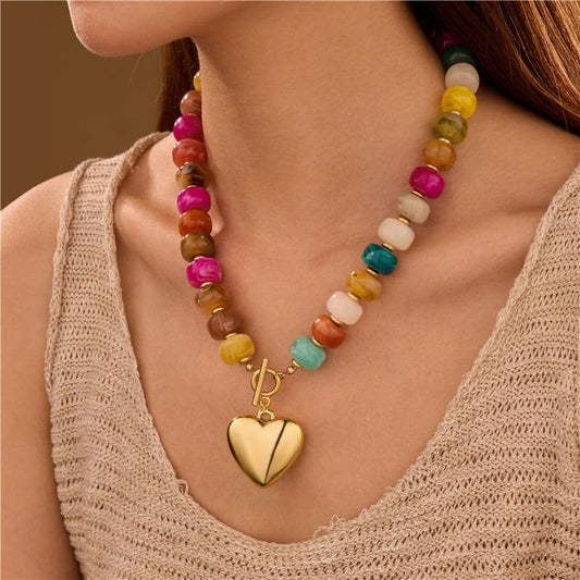 BEADED HEART CHARM TOGGLE NECKLACE | 40NK9700