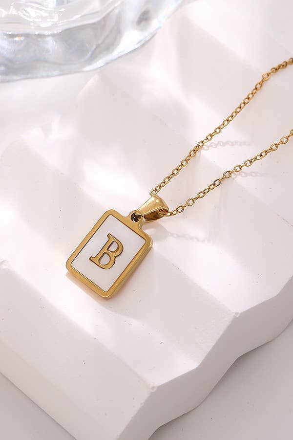 MOTHER OF PEARL INITIAL STAINLESS STEEL NECKLACE
