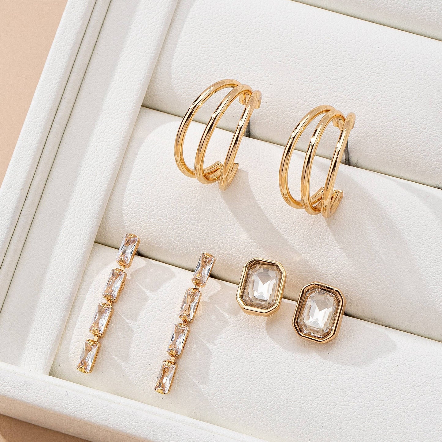 Emerald-Cut Crystal Baguette Linear & Hoop Huggies | 80E6187