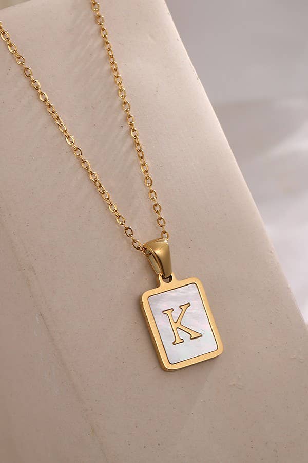 MOTHER OF PEARL INITIAL STAINLESS STEEL NECKLACE