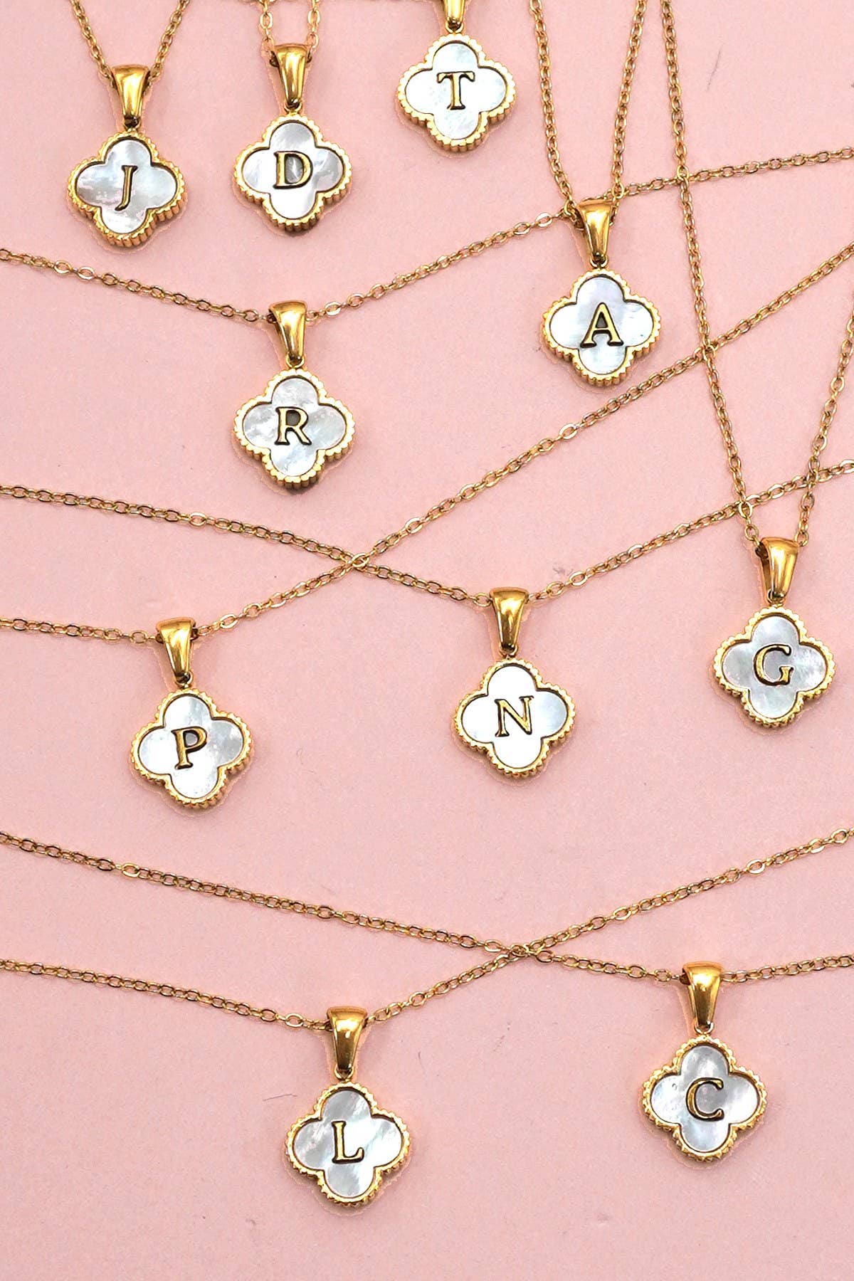 18K STAINLESS CLOVER INITIAL NECKLACE | 40NK9487