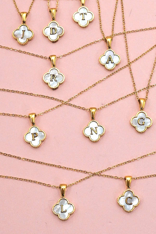 18K STAINLESS CLOVER INITIAL NECKLACE | 40NK9487