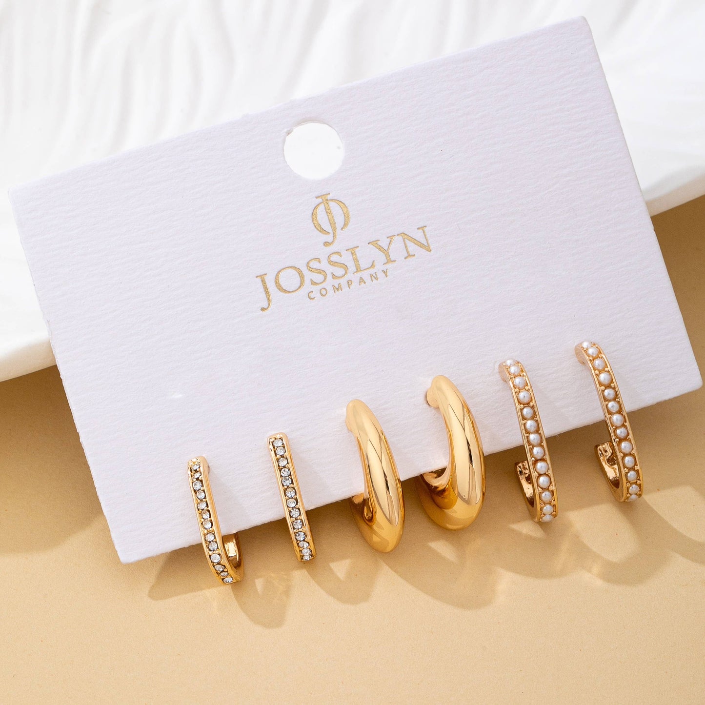 Rhinestone Pearl Huggie Hoop Trio Earrings | 80E62207