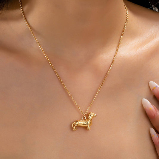 Gold-Tone Dachshund Dog Pendant Necklace | 80N93008