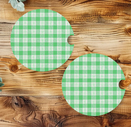 Pastel Green Plaid Neoprene Car Coaster Set