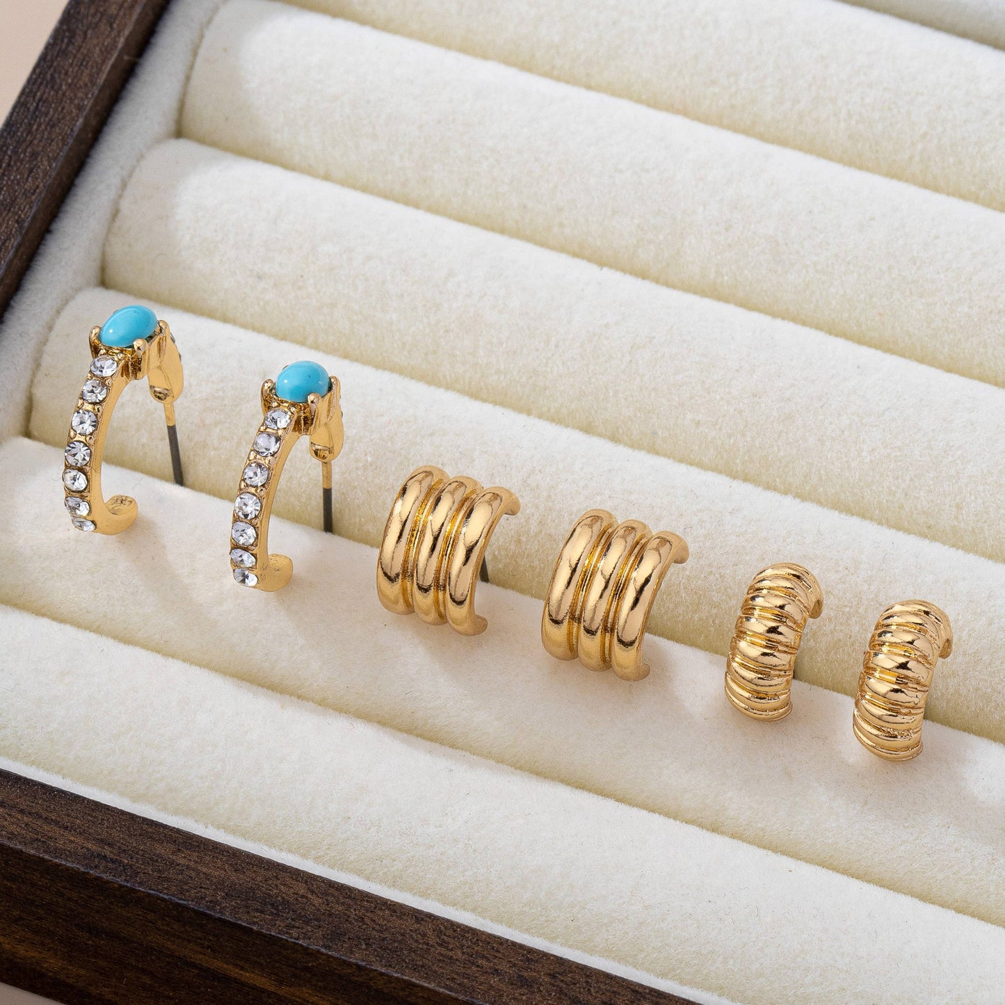 Turquoise Enamel Hoop Trio Earring Set | 80E61666